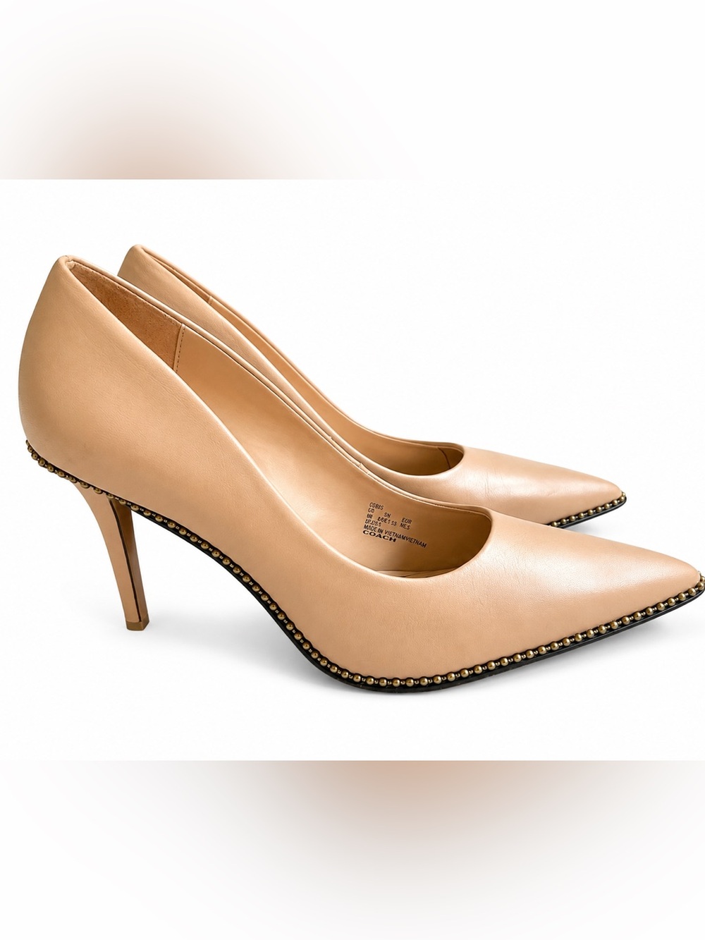 Coach Waverly Leather Pumps Nude Beige Studded Trim Heels Size 8B
